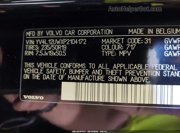 YV4L12UWXP2104172 2023 VOLVO XC40 Black Vista del compartimento del motor