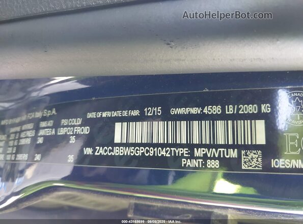 ZACCJBBW5GPC91042 2016 JEEP RENEGADE Синий Вид подкапотного пространства