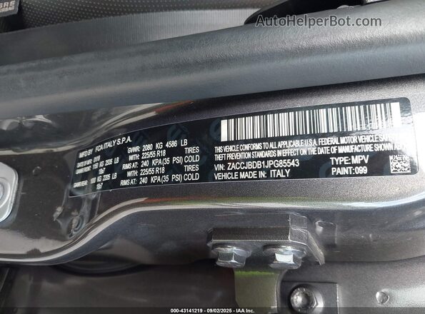 ZACCJBDB1JPG85543 2018 JEEP RENEGADE Gray 