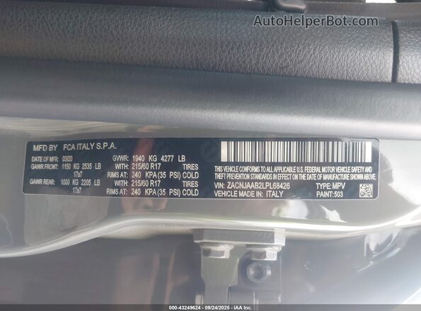 ZACNJAAB2LPL68426 2020 JEEP RENEGADE Gray Engine compartment view