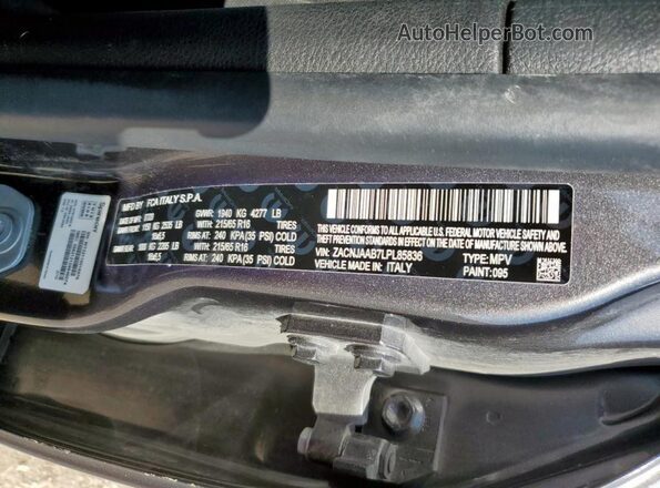 ZACNJAAB7LPL85836 2020 JEEP RENEGADE Gray VIN კოდის სტიკერის ხედი