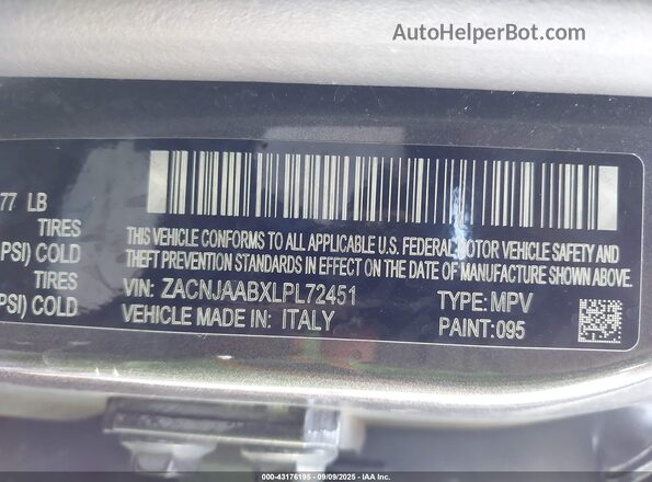 ZACNJAABXLPL72451 2020 JEEP RENEGADE Black Engine compartment view