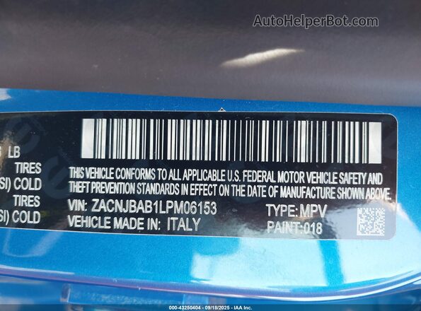 ZACNJBAB1LPM06153 2020 JEEP RENEGADE Blue Engine compartment view