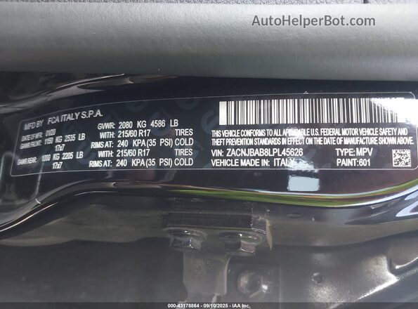 ZACNJBAB8LPL45626 2020 JEEP RENEGADE Black Engine compartment view