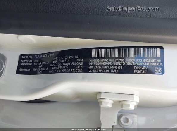 ZACNJBB13LPM05558 2020 JEEP RENEGADE White Շարժիչի բաժամունքի տեսք