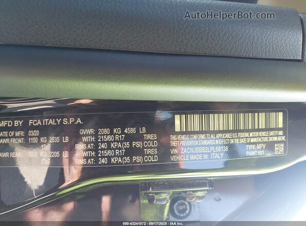 ZACNJBBB2LPL68138 2020 JEEP RENEGADE Black ძრავის განყოფილების ხედი