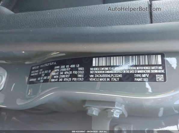 ZACNJBBB4LPL33245 2020 JEEP RENEGADE Gray Շարժիչի բաժամունքի տեսք