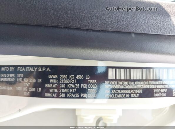 ZACNJBBB5LPL11478 2020 JEEP RENEGADE White ძრავის განყოფილების ხედი