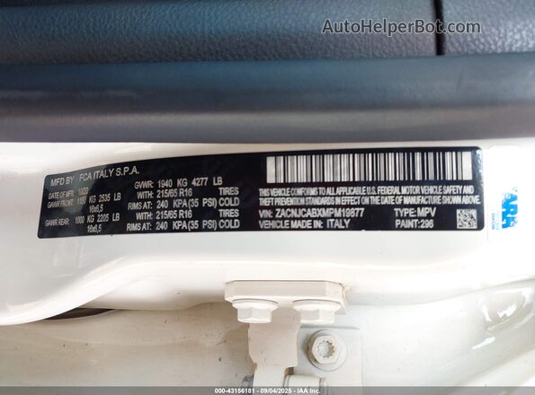 ZACNJCABXMPM19877 2021 JEEP RENEGADE White Widok komory silnika