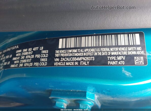ZACNJCBB4MPN26373 2021 JEEP RENEGADE Green Widok komory silnika