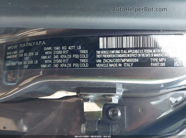 ZACNJCBB7MPM80084 2021 JEEP RENEGADE Gray Widok komory silnika