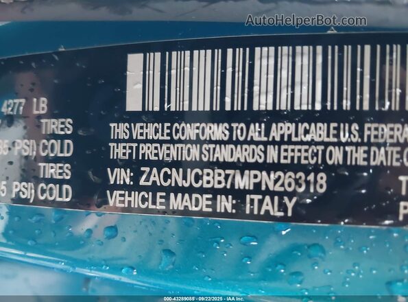 ZACNJCBB7MPN26318 2021 JEEP RENEGADE Teal Շարժիչի բաժամունքի տեսք