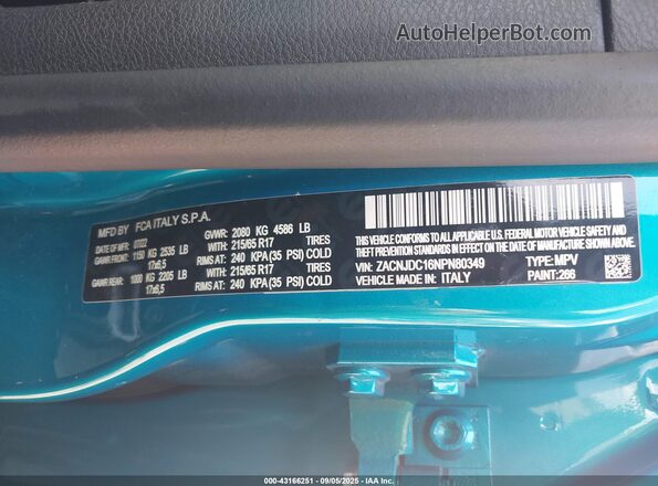 ZACNJDC16NPN80349 2022 JEEP RENEGADE Green ძრავის განყოფილების ხედი