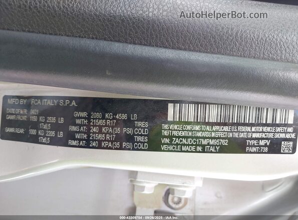 ZACNJDC17MPM95762 2021 JEEP RENEGADE Silver ძრავის განყოფილების ხედი