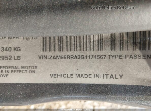 ZAM56RRA3G1174567 2016 MASERATI QUATTROPOR Gray Vista del compartimento del motor