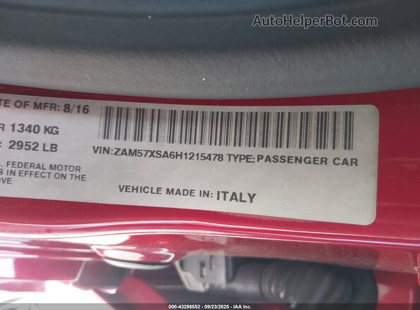 ZAM57XSA6H1215478 2017 MASERATI GHIBLI Красный 