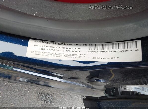 ZAM57YSSXM1365764 2021 MASERATI GHIBLI Blue Вид підкапотного простору
