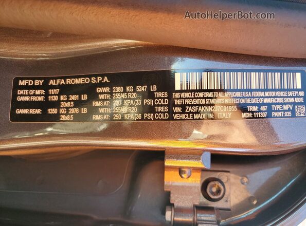 ZASFAKNN2J7C01955 2018 ALFA ROMEO STELVIO Серый 