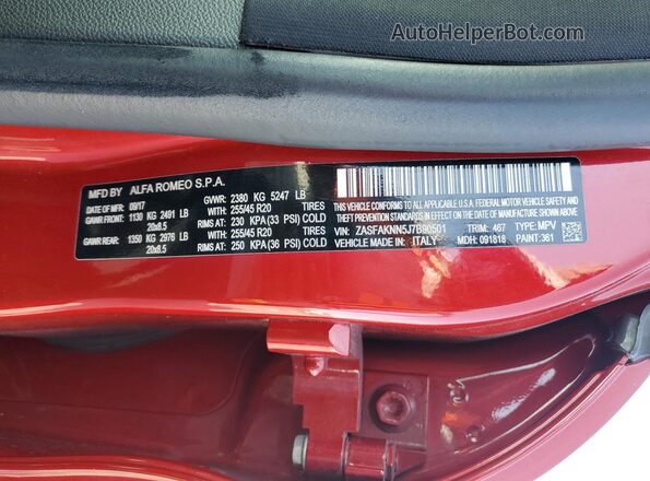 ZASFAKNN5J7B90501 2018 ALFA ROMEO STELVIO Красный 