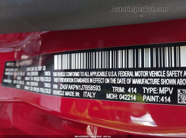 ZASFAKPN1J7B58593 2018 ALFA ROMEO STELVIO Red 