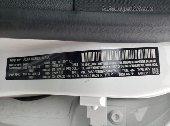 ZASPAKBN9N7D48174 2022 ALFA ROMEO STELVIO White 