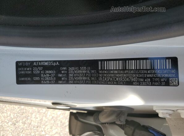 ZASPATCWXR3047940 2024 ALFA ROMEO OTHER White VIN կոդի պիտակի տեսք