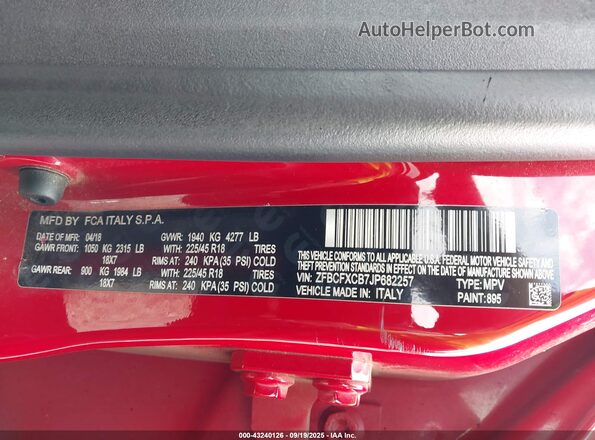 ZFBCFXCB7JP682257 2018 FIAT 500X Red Շարժիչի բաժամունքի տեսք