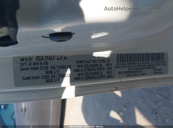 ZFBHRFBB1K6M45263 2019 RAM PROMASTER CITY White Widok komory silnika