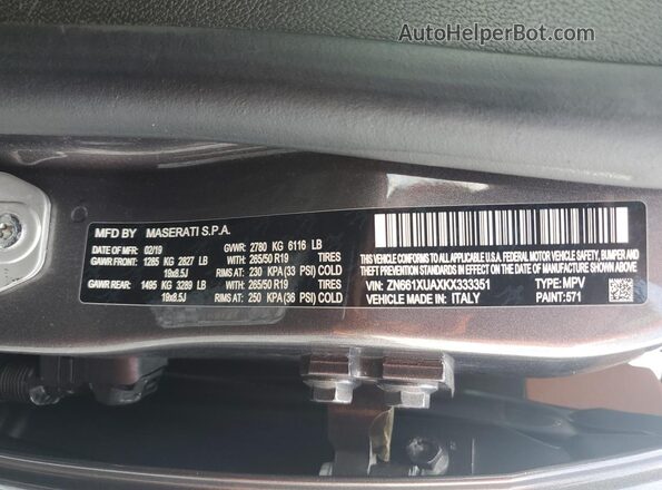 ZN661XUAXKX333351 2019 MASERATI LEVANTE Gray 