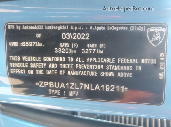 ZPBUA1ZL7NLA19211 2022 LAMBORGHINI URUS Blue Widok komory silnika