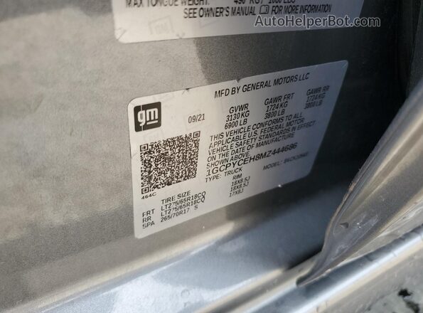 1GCPYCEH8MZ444686 2021 CHEVROLET ALL MODELS Серый Вид наклейки с VIN-кодом