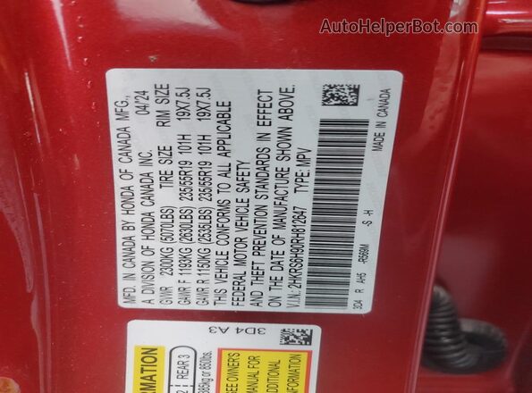 2HKRS6H90RH812647 2024 HONDA CRV Red 