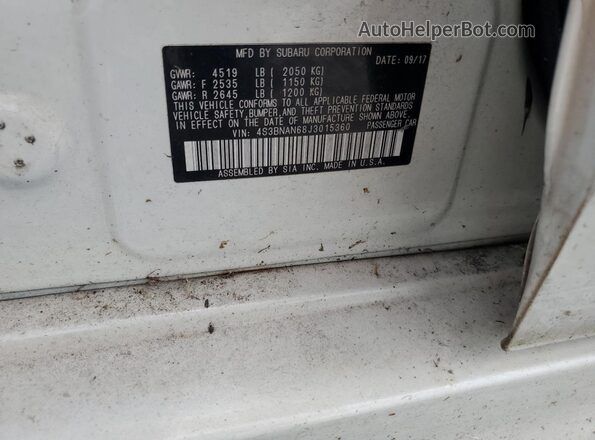 4S3BNAN68J3015360 2018 SUBARU LEGACY Белый 