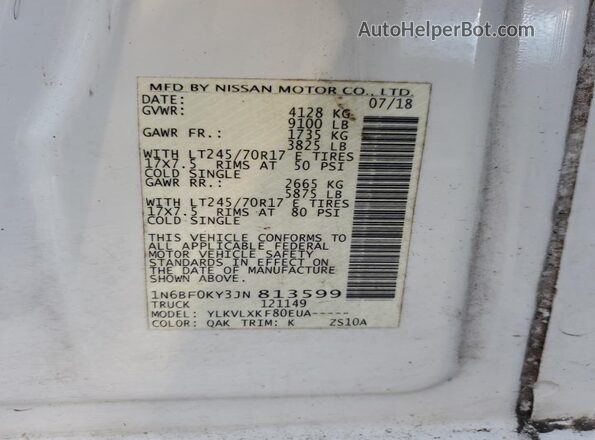 1N6BF0KY3JN813599 2018 NISSAN NV Белый 
