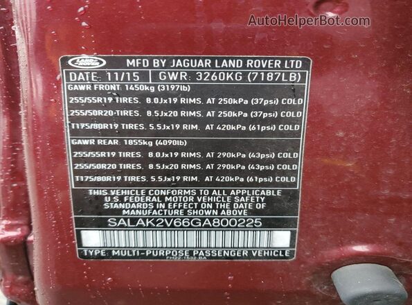 SALAK2V66GA800225 2016 LAND ROVER LR4 Maroon 