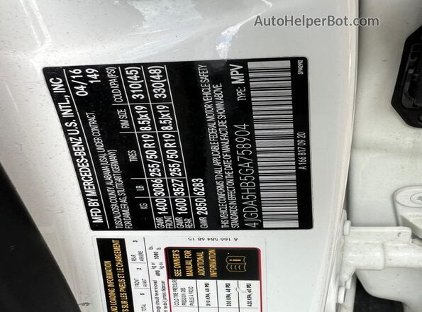 4JGDA5HB5GA758904 2016 MERCEDES-BENZ GLE-CLASS White 