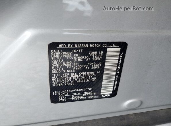 JN8AZ2NE9J9190781 2018 INFINITI QX80 Серебряный 