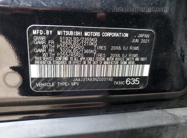 JA4J3TA83NZ020192 2022 MITSUBISHI OUTLANDER Black სალონის 360-გრადუსიანი ხედი