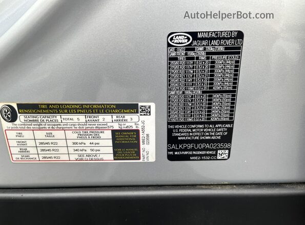 SALKP9FU0PA023598 2023 LAND ROVER RANGE ROVER White Rear interior view