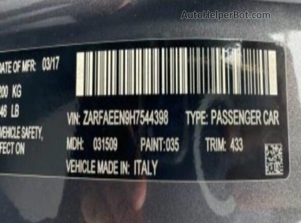 ZARFAEEN9H7544398 2017 ALFA ROMEO GIULIA Gray 