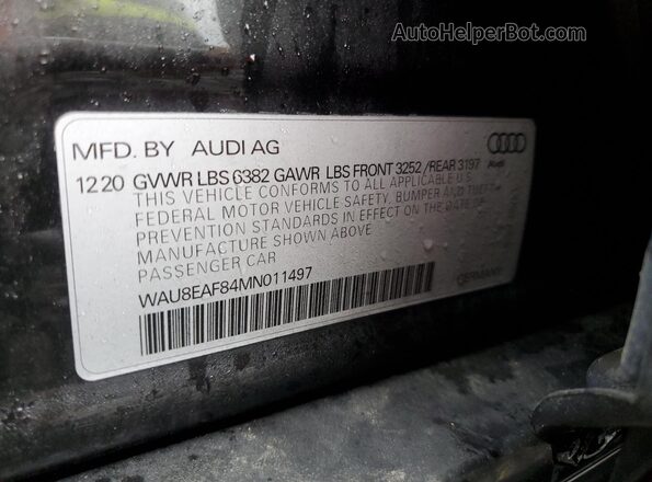 WAU8EAF84MN011497 2021 AUDI OTHER Black VIN კოდის სტიკერის ხედი