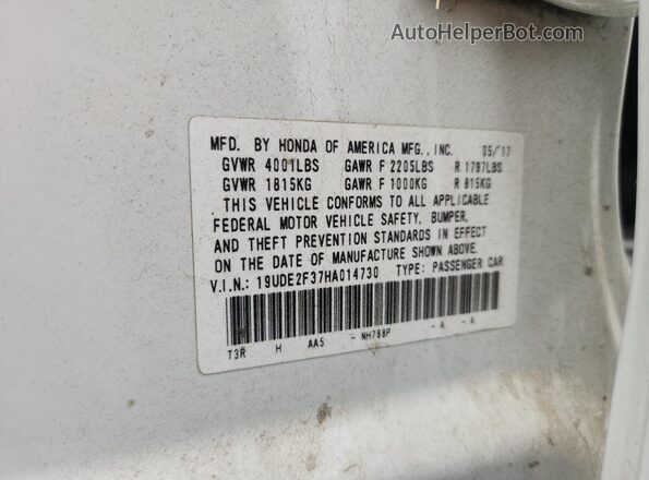 19UDE2F37HA014730 2017 ACURA ILX Белый Вид подкапотного пространства