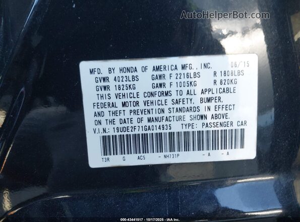 19UDE2F71GA014935 2016 ACURA ILX Черный Вид подкапотного пространства