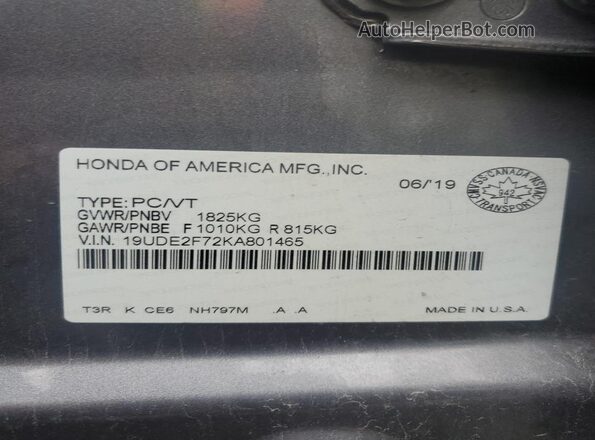 19UDE2F72KA801465 2019 ACURA ILX Gray Շարժիչի բաժամունքի տեսք