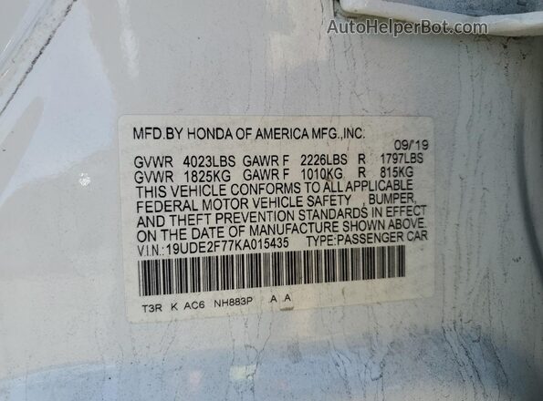 19UDE2F77KA015435 2019 ACURA ILX White Engine compartment view