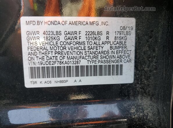 19UDE2F78KA013287 2019 ACURA ILX Black Widok komory silnika