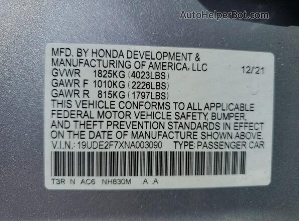19UDE2F7XNA003090 2022 ACURA ILX Silver 