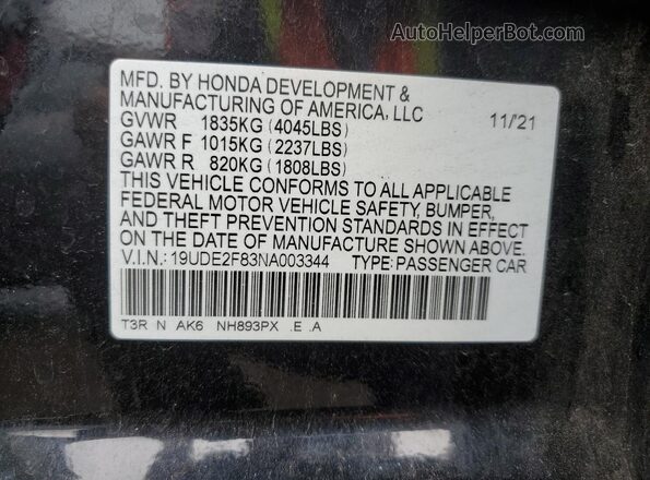 19UDE2F83NA003344 2022 ACURA ILX Black 