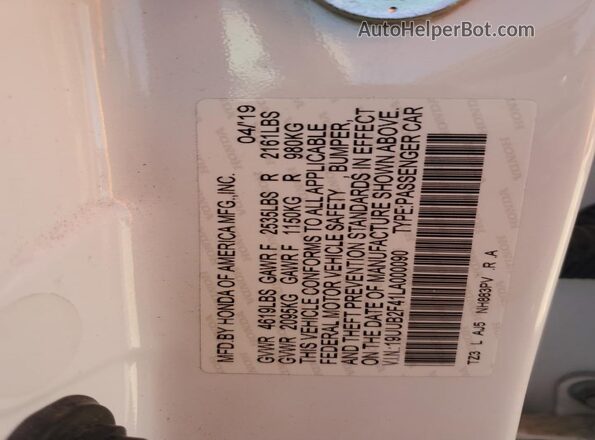 19UUB2F41LA000090 2020 ACURA TLX White Engine compartment view
