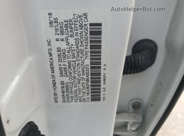 19UUB2F48KA003373 2019 ACURA TLX White Vista del compartimento del motor